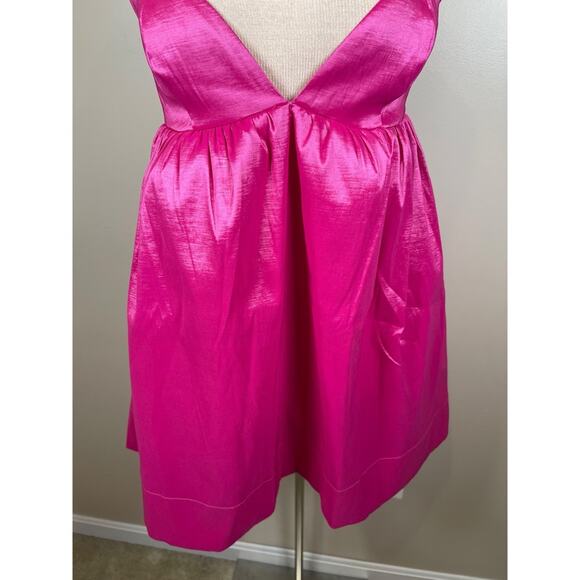 For Love & Lemons Selena Baby Doll Plunging V Neckline Pink Mini Dress Size S - Picture 4 of 7